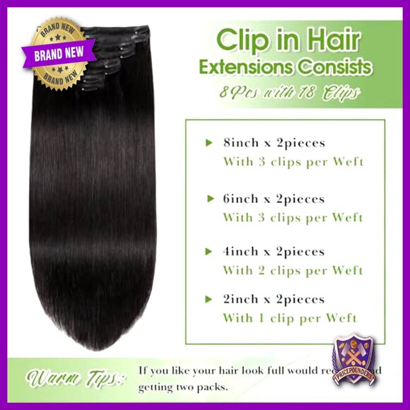 18 Inch Clip In Human Hair Extensions 8 Pieces 70g Brazilian Virgin Remy main image 6